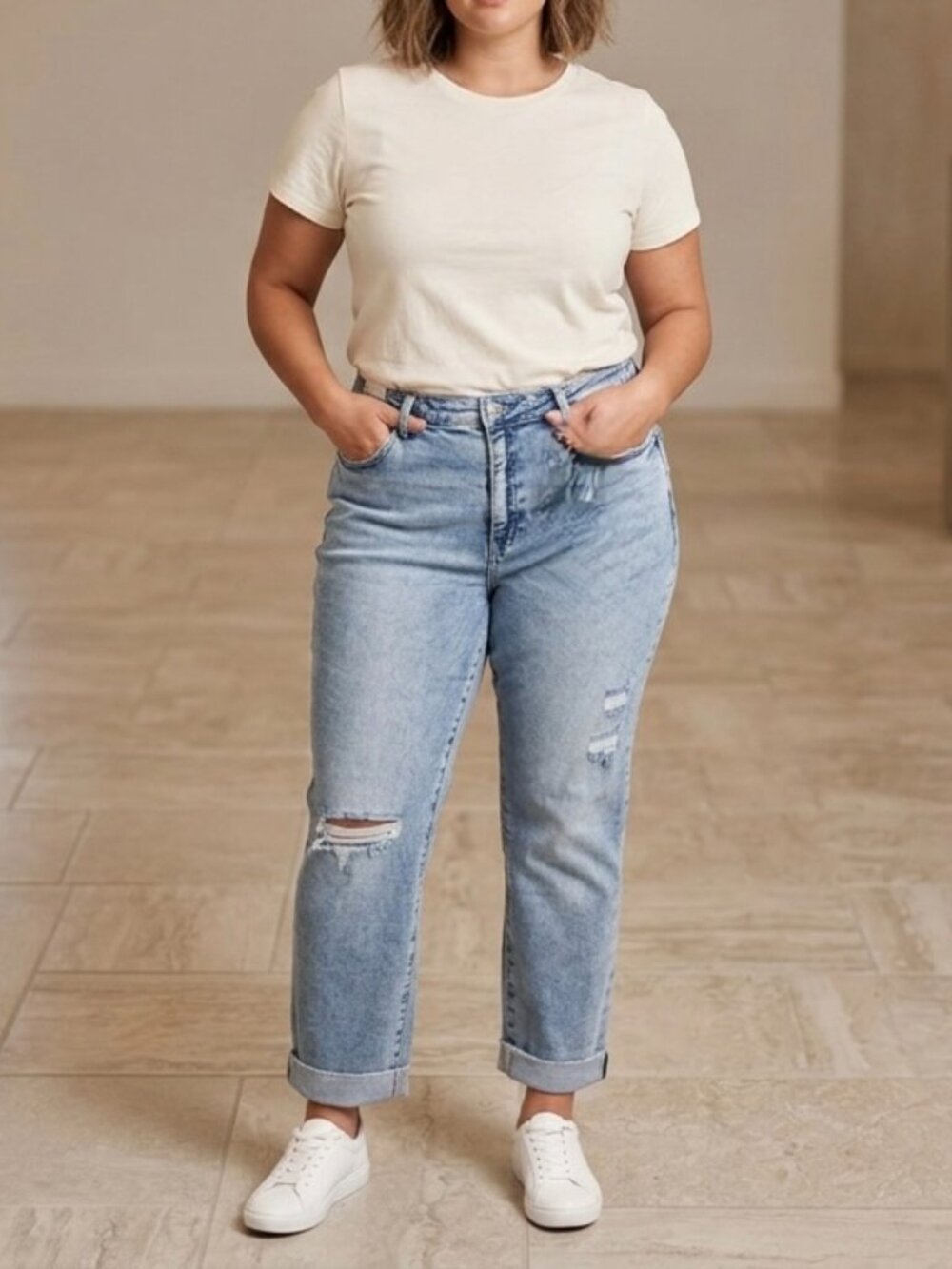 NWT Lovervet Tummy Control Distressed Jeans 24W High Rise Slim Straight Raw Hem